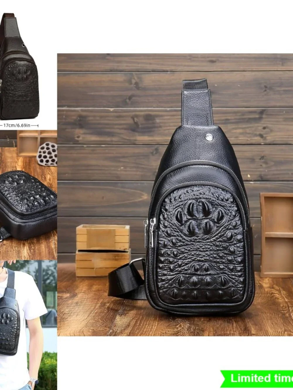 Crocodile Pattern Sling Bag Unisex Travel Backpack Adjustable Straps